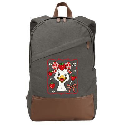 Coquette Bow Cute Strawberry Goose Lover Girly Summer Vibes Cotton Canvas Backpack