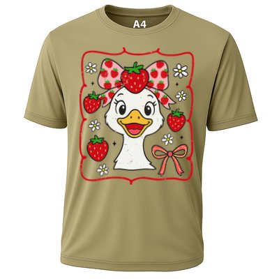 Coquette Bow Cute Strawberry Goose Lover Girly Summer Vibes Cooling Performance Crew T-Shirt