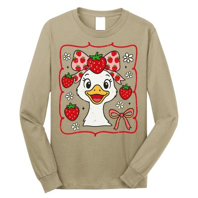 Coquette Bow Cute Strawberry Goose Lover Girly Summer Vibes Long Sleeve Shirt