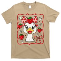 Coquette Bow Cute Strawberry Goose Lover Girly Summer Vibes T-Shirt