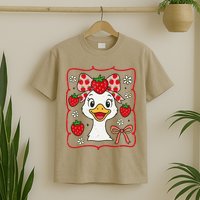 Coquette Bow Cute Strawberry Goose Lover Girly Summer Vibes T-Shirt