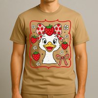 Coquette Bow Cute Strawberry Goose Lover Girly Summer Vibes T-Shirt