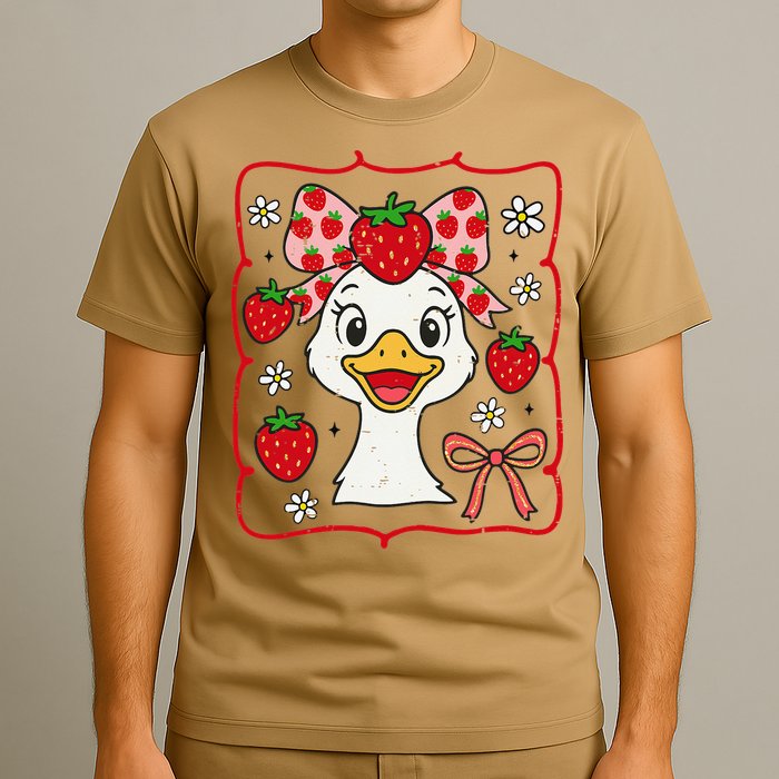 Coquette Bow Cute Strawberry Goose Lover Girly Summer Vibes T-Shirt