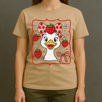 Coquette Bow Cute Strawberry Goose Lover Girly Summer Vibes T-Shirt