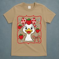 Coquette Bow Cute Strawberry Goose Lover Girly Summer Vibes T-Shirt