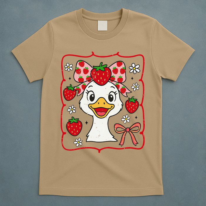 Coquette Bow Cute Strawberry Goose Lover Girly Summer Vibes T-Shirt