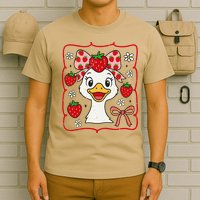 Coquette Bow Cute Strawberry Goose Lover Girly Summer Vibes T-Shirt