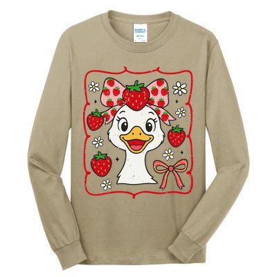 Coquette Bow Cute Strawberry Goose Lover Girly Summer Vibes Tall Long Sleeve T-Shirt