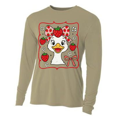 Coquette Bow Cute Strawberry Goose Lover Girly Summer Vibes Cooling Performance Long Sleeve Crew