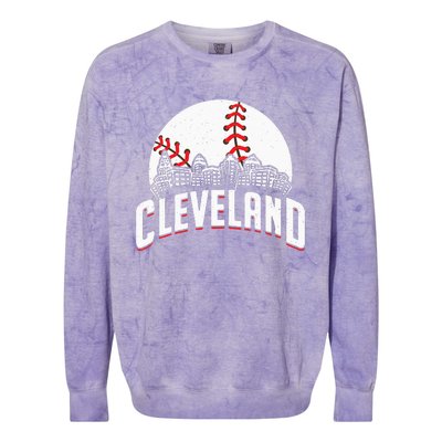 Cleveland Baseball Cityscape Skyline Retro Fan Colorblast Crewneck Sweatshirt