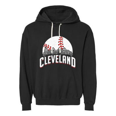 Cleveland Baseball Cityscape Skyline Retro Fan Garment-Dyed Fleece Hoodie