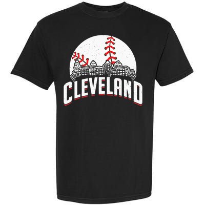 Cleveland Baseball Cityscape Skyline Retro Fan Garment-Dyed Heavyweight T-Shirt