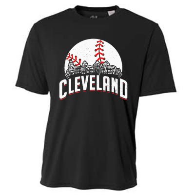 Cleveland Baseball Cityscape Skyline Retro Fan Cooling Performance Crew T-Shirt