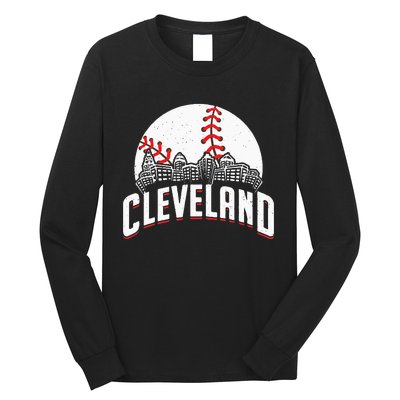 Cleveland Baseball Cityscape Skyline Retro Fan Long Sleeve Shirt