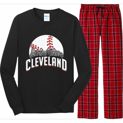 Cleveland Baseball Cityscape Skyline Retro Fan Long Sleeve Pajama Set