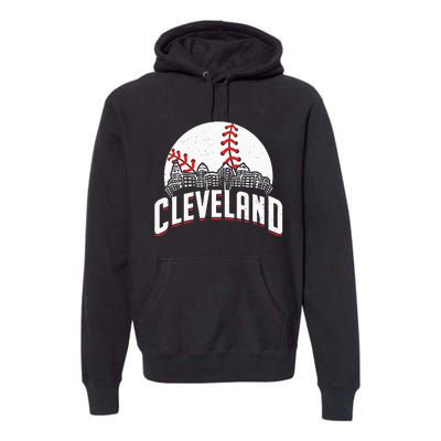 Cleveland Baseball Cityscape Skyline Retro Fan Premium Hoodie