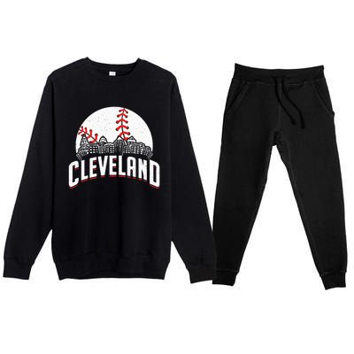 Cleveland Baseball Cityscape Skyline Retro Fan Premium Crewneck Sweatsuit Set