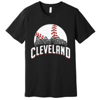 Cleveland Baseball Cityscape Skyline Retro Fan Premium T-Shirt