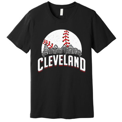 Cleveland Baseball Cityscape Skyline Retro Fan Premium T-Shirt