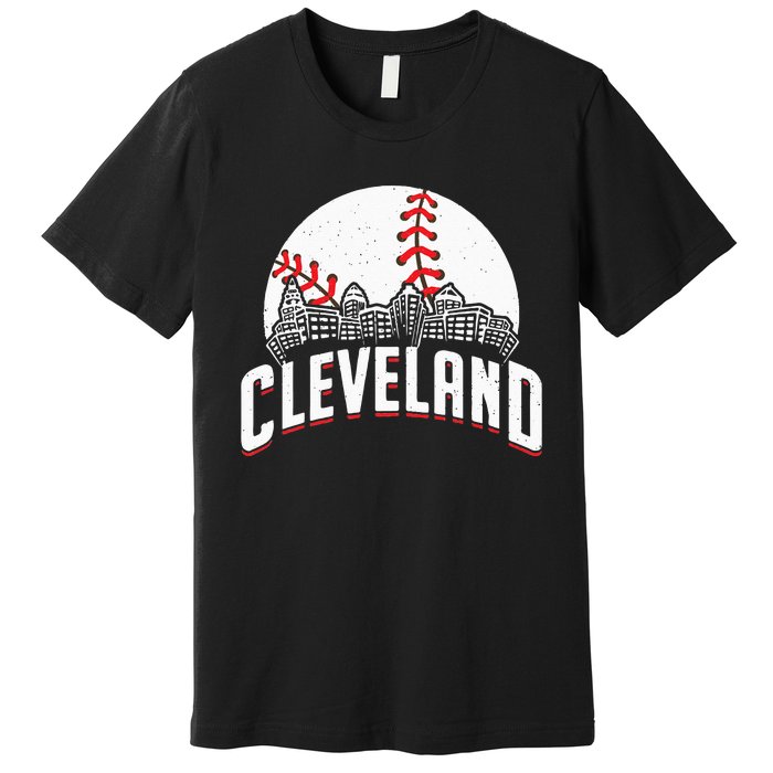 Cleveland Baseball Cityscape Skyline Retro Fan Premium T-Shirt