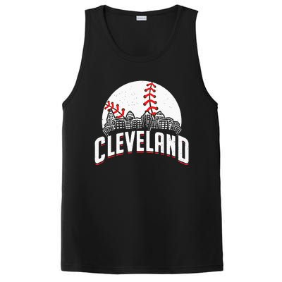 Cleveland Baseball Cityscape Skyline Retro Fan PosiCharge Competitor Tank