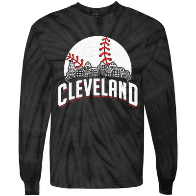 Cleveland Baseball Cityscape Skyline Retro Fan Tie-Dye Long Sleeve Shirt