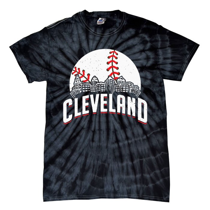 Cleveland Baseball Cityscape Skyline Retro Fan Tie-Dye T-Shirt