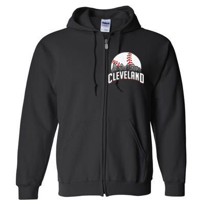 Cleveland Baseball Cityscape Skyline Retro Fan Full Zip Hoodie