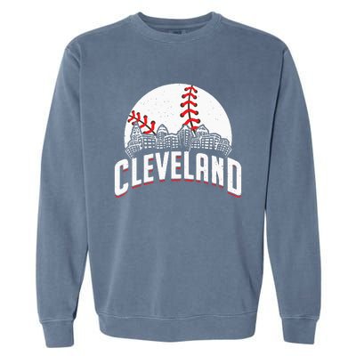 Cleveland Baseball Cityscape Skyline Retro Fan Garment-Dyed Sweatshirt