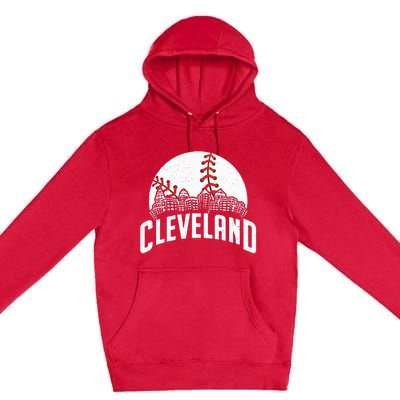 Cleveland Baseball Cityscape Skyline Retro Fan Premium Pullover Hoodie