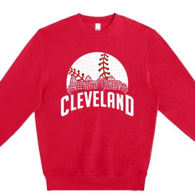 Cleveland Baseball Cityscape Skyline Retro Fan Premium Crewneck Sweatshirt