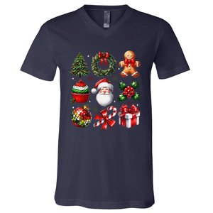 Coquette Bow Christmas Santa 2024 V-Neck T-Shirt