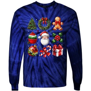 Coquette Bow Christmas Santa 2024 Tie-Dye Long Sleeve Shirt