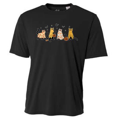 Cute Black Cats In Ghost Costume Cooling Performance Crew T-Shirt