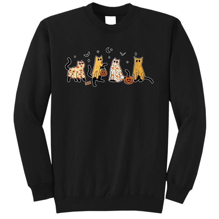 Cute Black Cats In Ghost Costume Tall Sweatshirt