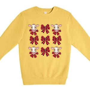 Coquette Bow Christmas Highland Cow Santa Cute Xmas Girl Premium Crewneck Sweatshirt