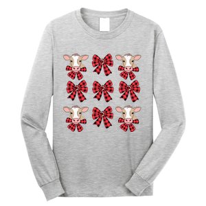 Coquette Bow Christmas Highland Cow Santa Cute Xmas Girl Long Sleeve Shirt