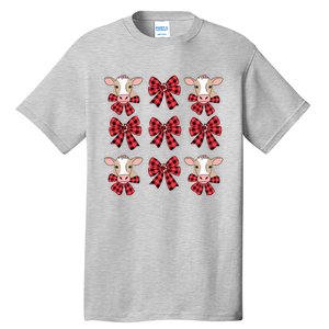 Coquette Bow Christmas Highland Cow Santa Cute Xmas Girl Tall T-Shirt