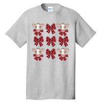 Coquette Bow Christmas Highland Cow Santa Cute Xmas Girl Tall T-Shirt