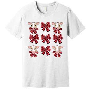 Coquette Bow Christmas Highland Cow Santa Cute Xmas Girl Premium T-Shirt