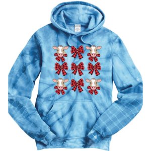 Coquette Bow Christmas Highland Cow Santa Cute Xmas Girl Tie Dye Hoodie