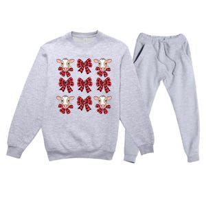 Coquette Bow Christmas Highland Cow Santa Cute Xmas Girl Premium Crewneck Sweatsuit Set