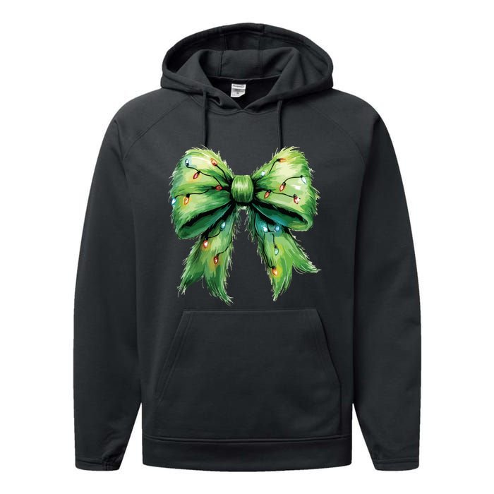 Christmas Bow Coquette Christmas Bow Performance Fleece Hoodie