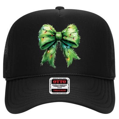 Christmas Bow Coquette Christmas Bow High Crown Mesh Back Trucker Hat