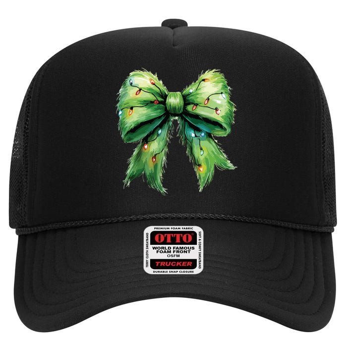 Christmas Bow Coquette Christmas Bow High Crown Mesh Back Trucker Hat