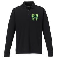 Christmas Bow Coquette Christmas Bow Performance Long Sleeve Polo