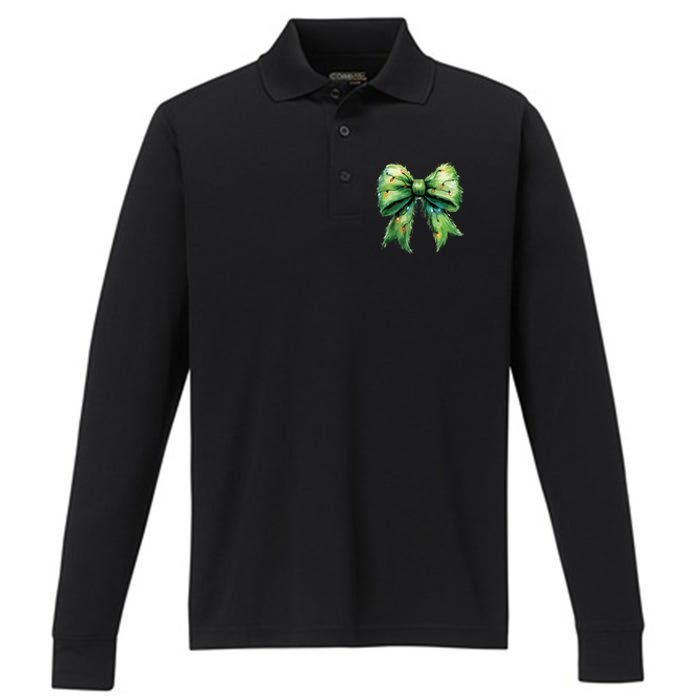 Christmas Bow Coquette Christmas Bow Performance Long Sleeve Polo