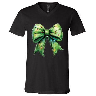 Christmas Bow Coquette Christmas Bow V-Neck T-Shirt