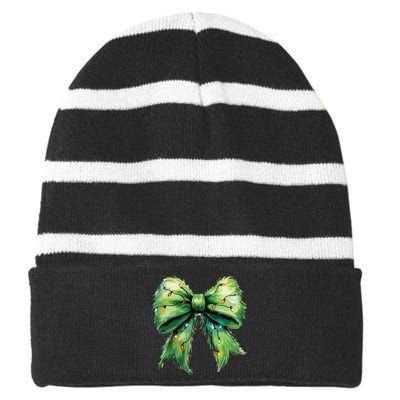 Christmas Bow Coquette Christmas Bow Striped Beanie with Solid Band