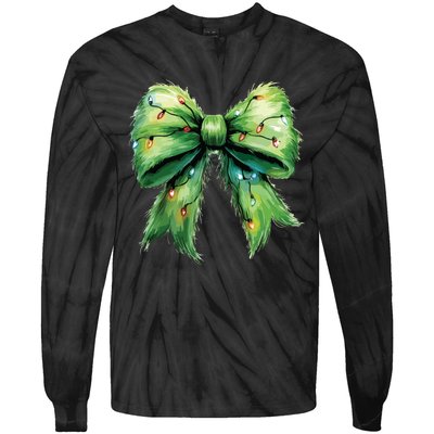 Christmas Bow Coquette Christmas Bow Tie-Dye Long Sleeve Shirt